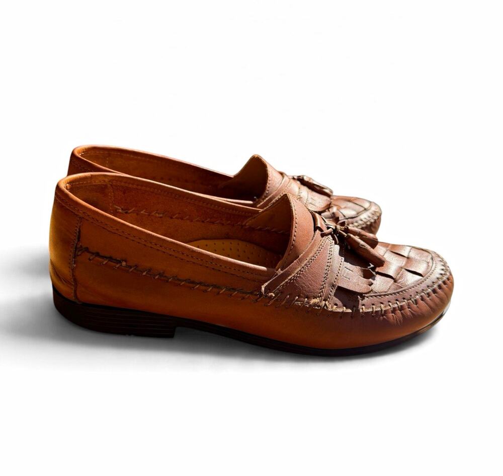 Giorgio Brutini Mens 9.5 Brown Leather Woven Tassel Slip-On Loafers